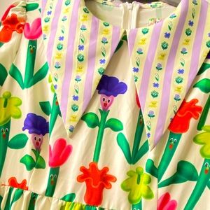 Tropical vibes🌵Colorful summer dress with large collars. Cactus. Smiling faces